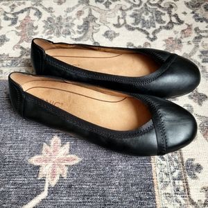 Vionic Caroll Black Leather Elastic Trim Comfort Ballet Flats 8.5 WIDE